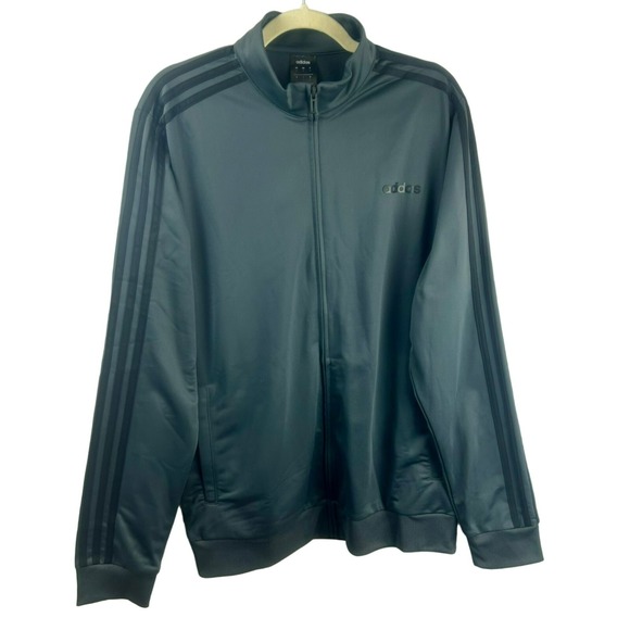 Adidas Classic Track Jacket Men Large 3 Stripe Logo Full Zip Dark Gray Black - Picture 1 of 5